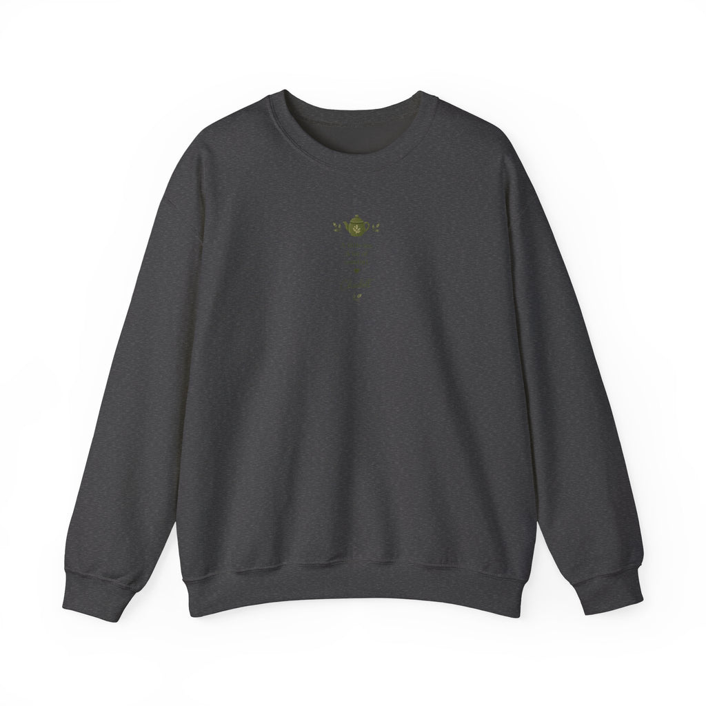 Crewneck Sweatshirt — Cute Plush Animal Lineup Graphic (Back) & Tiny Potted Plant Detail (Front)