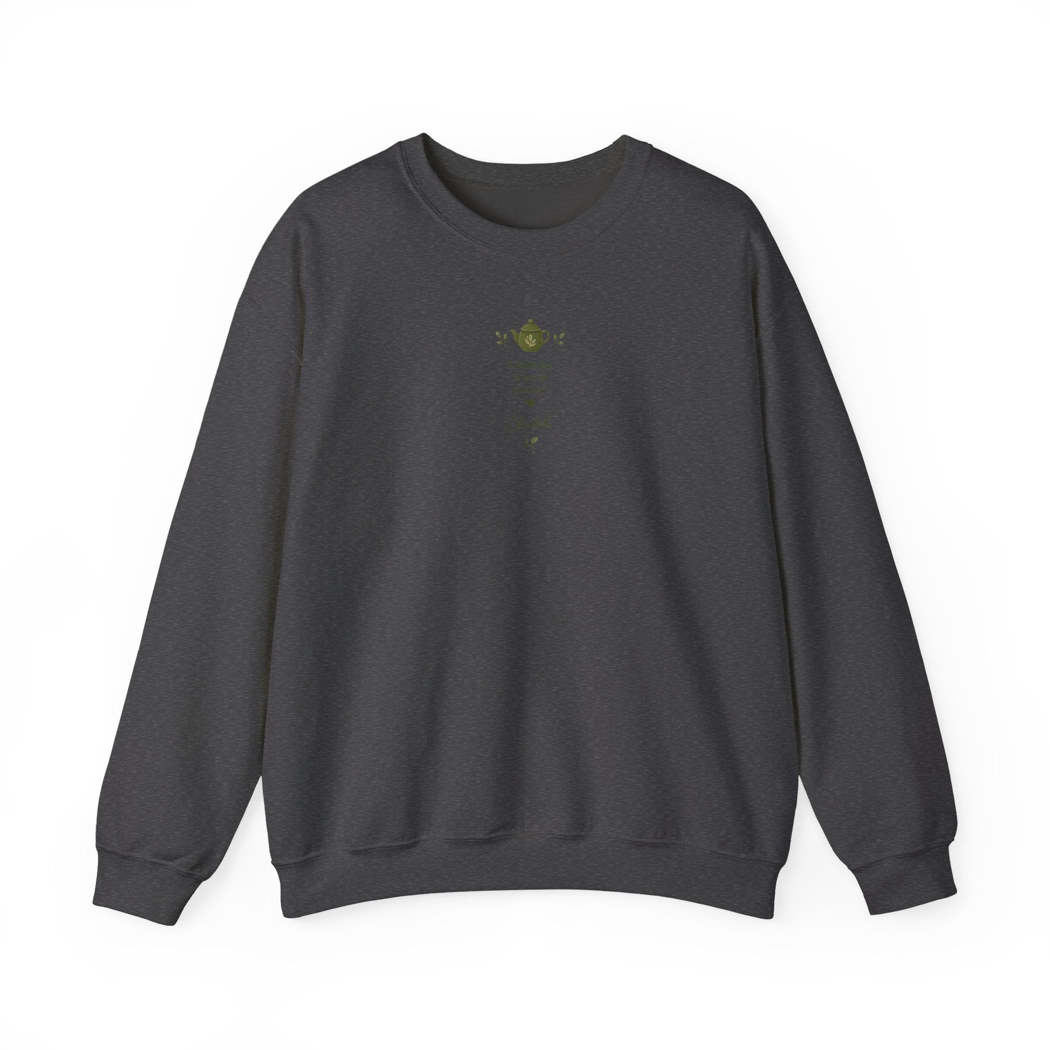 Crewneck Sweatshirt — Cute Plush Animal Lineup Graphic (Back) & Tiny Potted Plant Detail (Front)