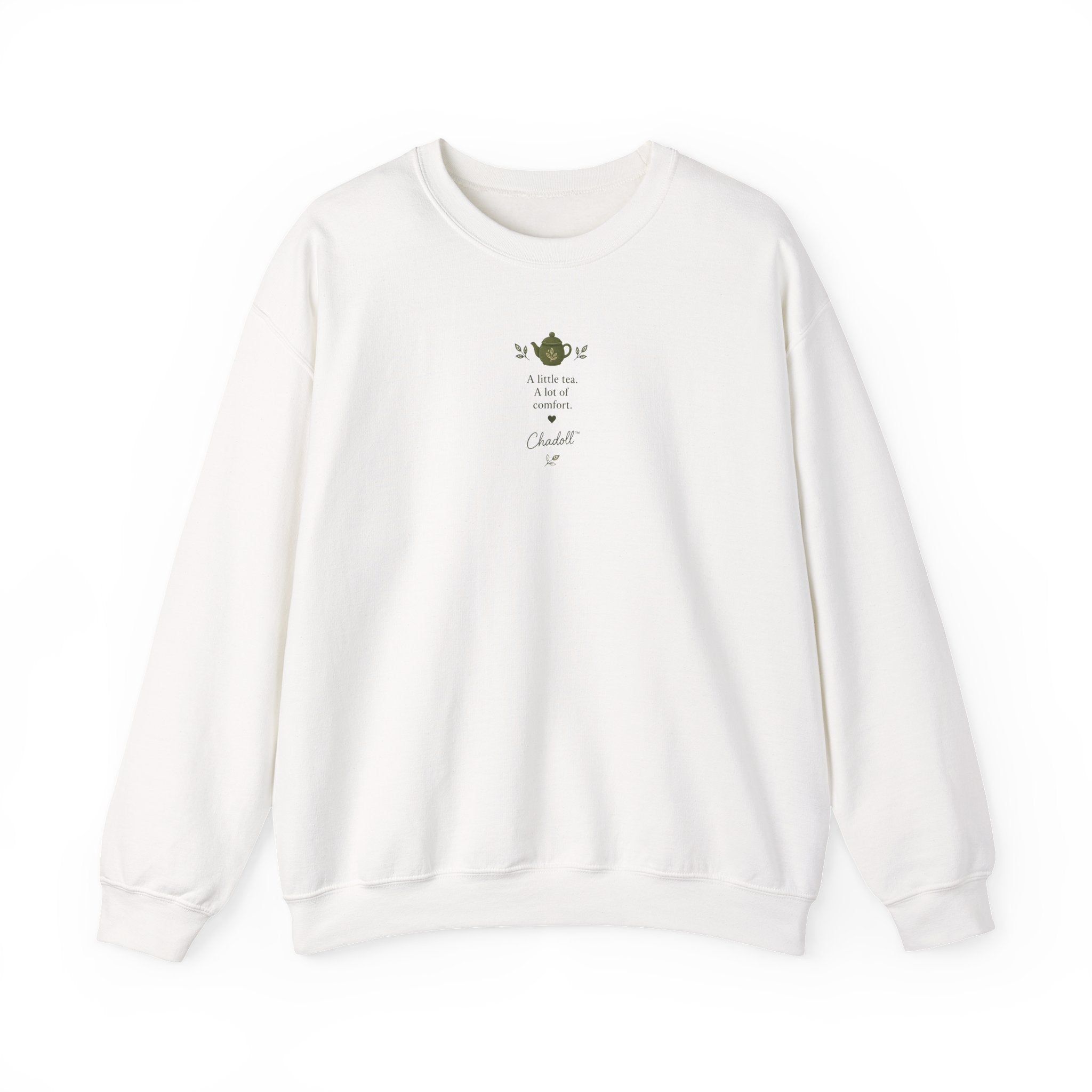 Crewneck Sweatshirt — Cute Plush Animal Lineup Graphic (Back) & Tiny Potted Plant Detail (Front)