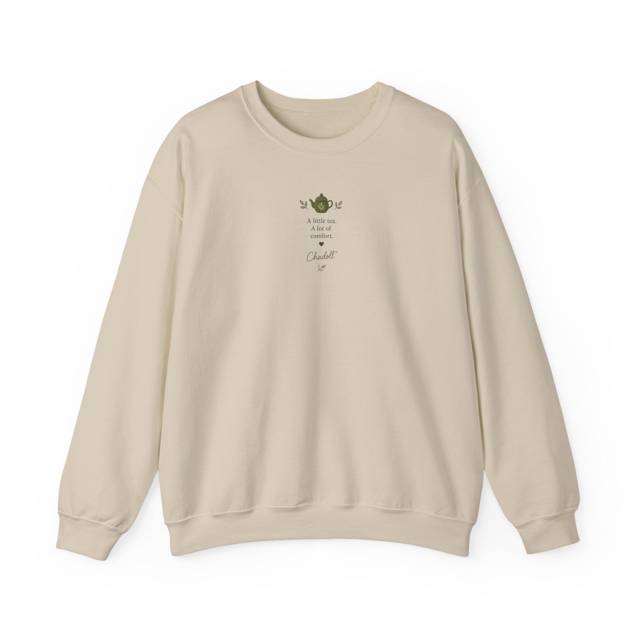 Crewneck Sweatshirt — Cute Plush Animal Lineup Graphic (Back) & Tiny Potted Plant Detail (Front)